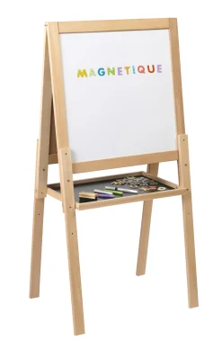 Grand tableau sur pied en bois, double face craie et feutre effaçable