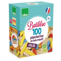 Jeu de construction en bois, Batibloc Color 100 planchettes