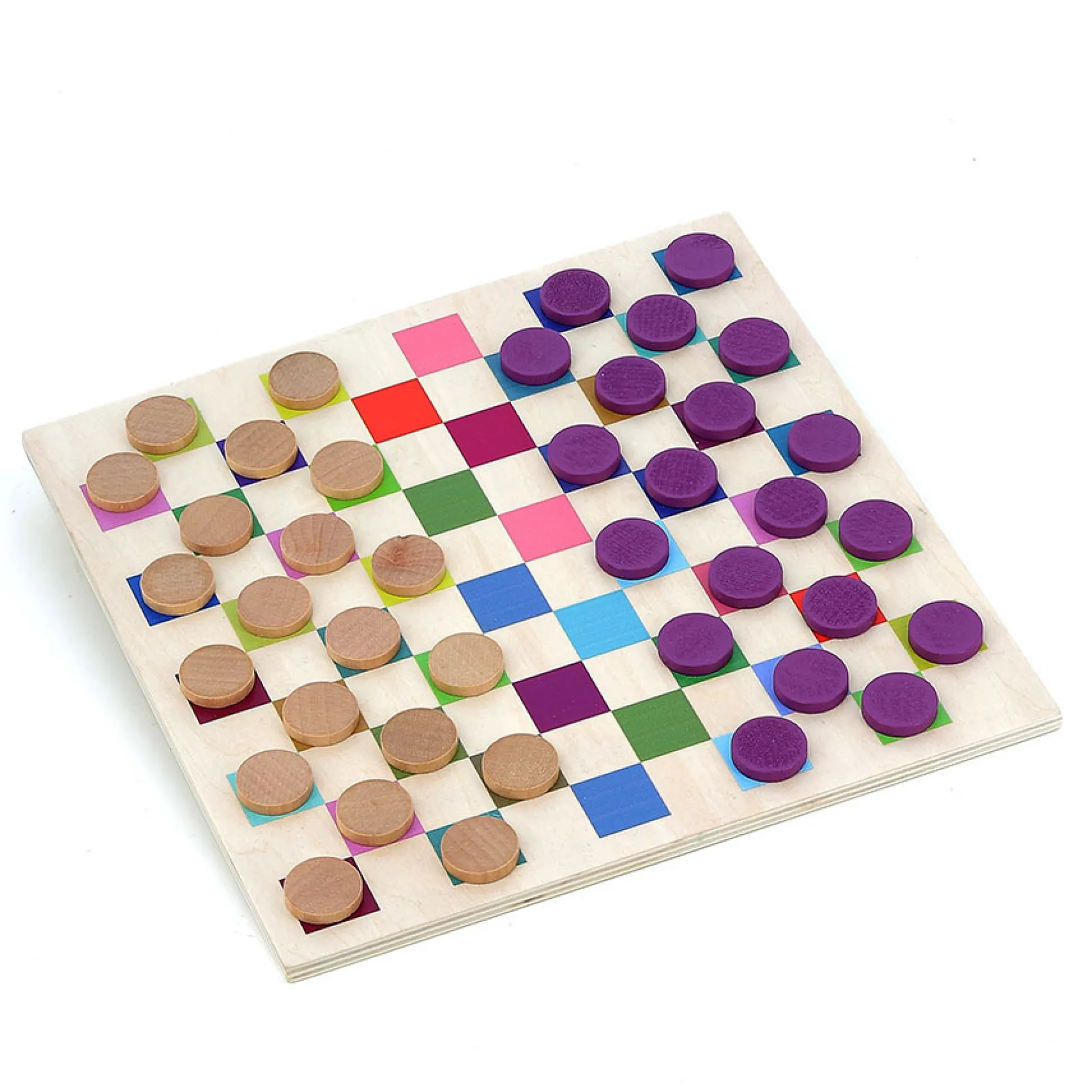 Jeu de dames multicolore en bois