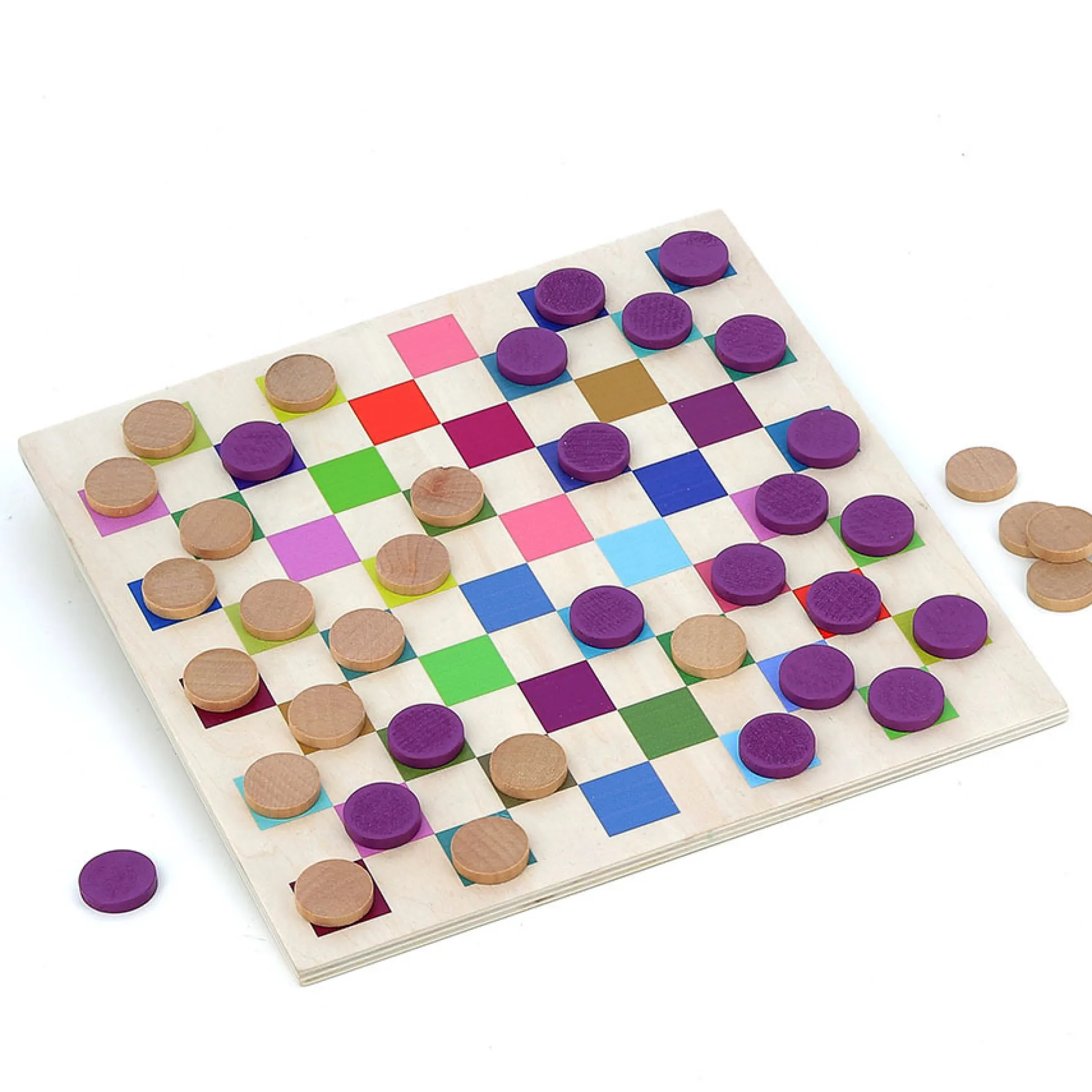 Jeu de dames multicolore en bois