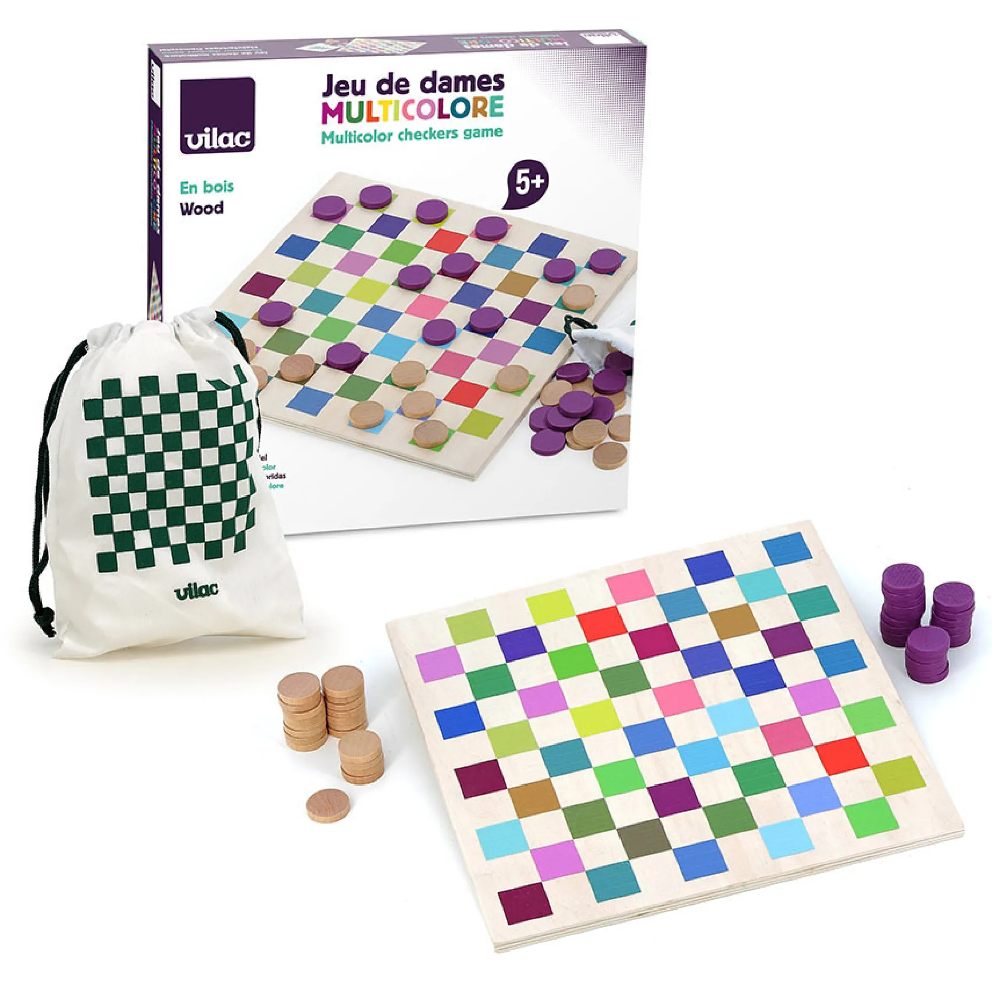 Jeu de dames multicolore en bois