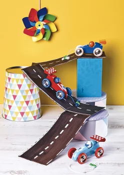 Jouet à tirer, Voiture de course - Rouge-bleu