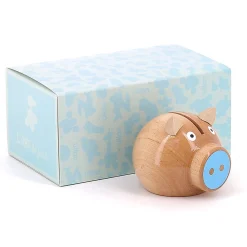 Tirelire cochon bois naturel-bleu