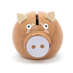 Tirelire cochon bois naturel-blanc