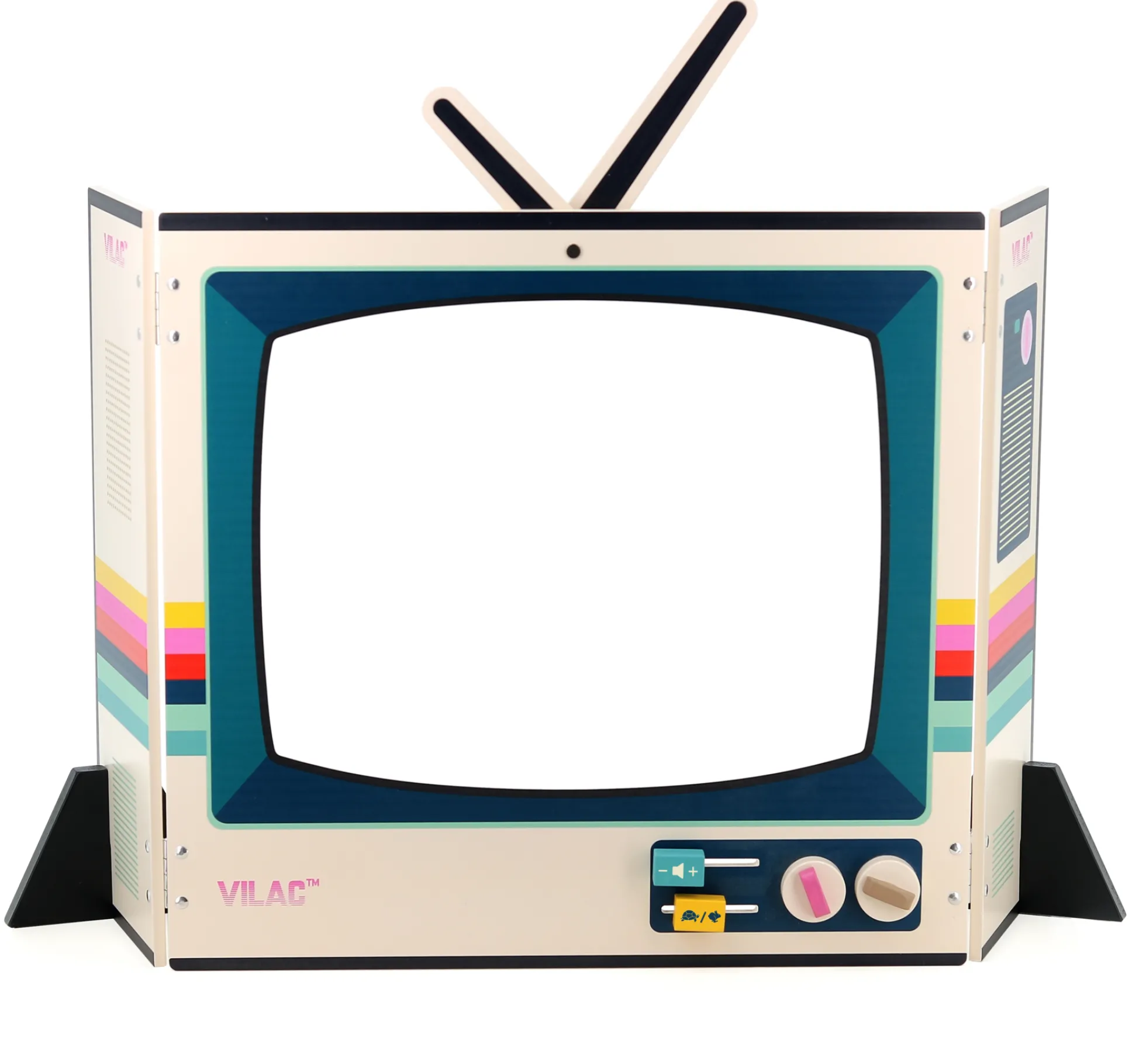 Télévision vintage en bois, jeu d’imitation et d’expression