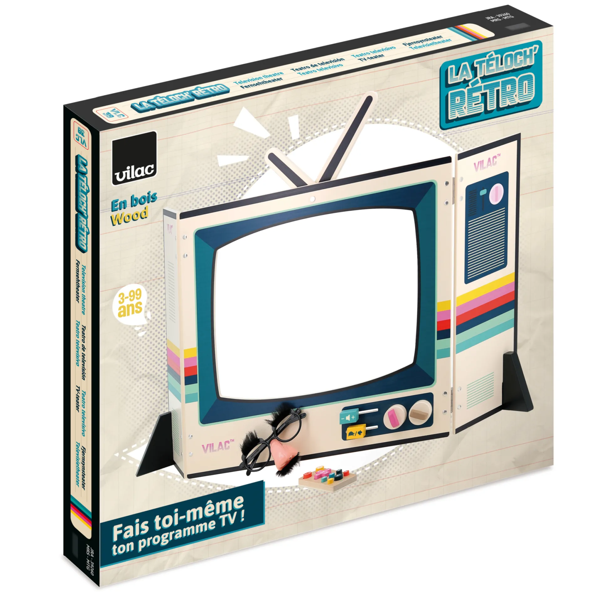 Télévision vintage en bois, jeu d’imitation et d’expression